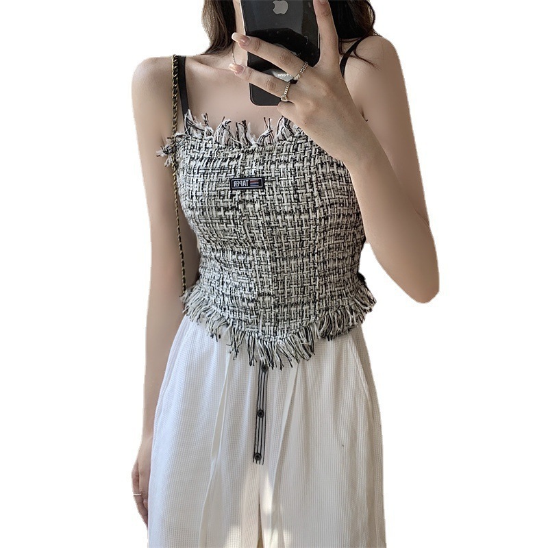 Y2K Summer fashion nightclub wear corset halter vest fringe pleated vest crop top body sexy woman