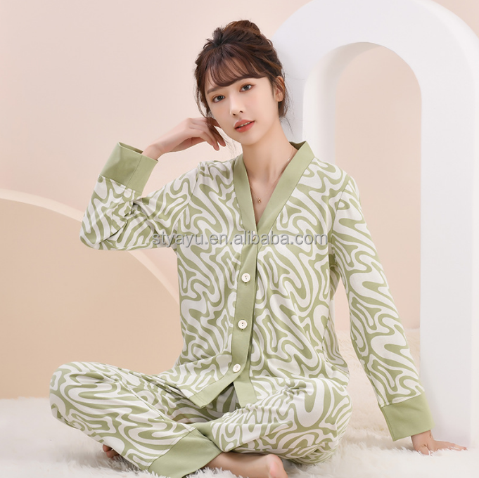 2023 women Pajamas set cotton  pyjamas set Pijamas suit ladies loungewear Button Down sleepwear