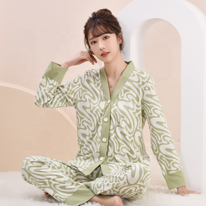 2023 women Pajamas set cotton  pyjamas set Pijamas suit ladies loungewear Button Down sleepwear