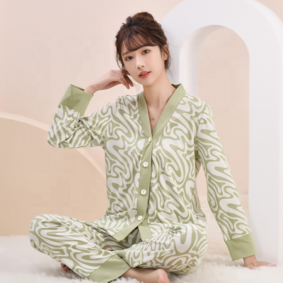 2023 women Pajamas set cotton  pyjamas set Pijamas suit ladies loungewear Button Down sleepwear