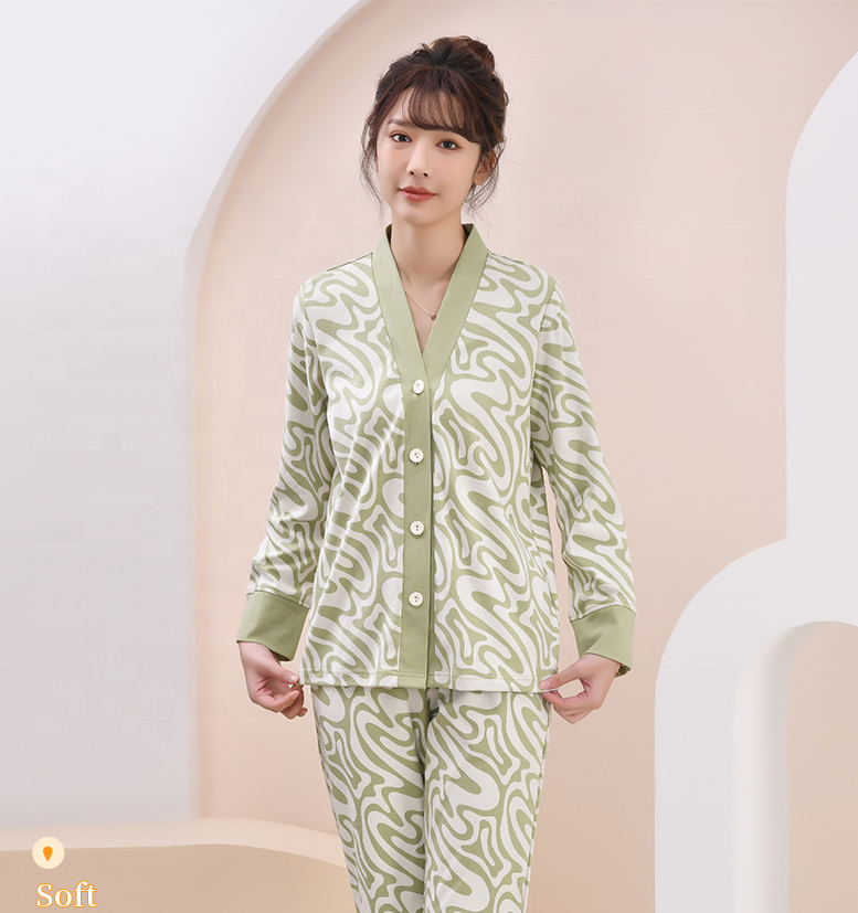 2023 women Pajamas set cotton  pyjamas set Pijamas suit ladies loungewear Button Down sleepwear