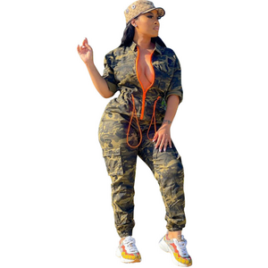 2023 New Arrivals Spring Summer Bodycon Bodysuit Camouflage Casual One Piece Jumpsuit Plus Size Women Jumpsuit And Romper