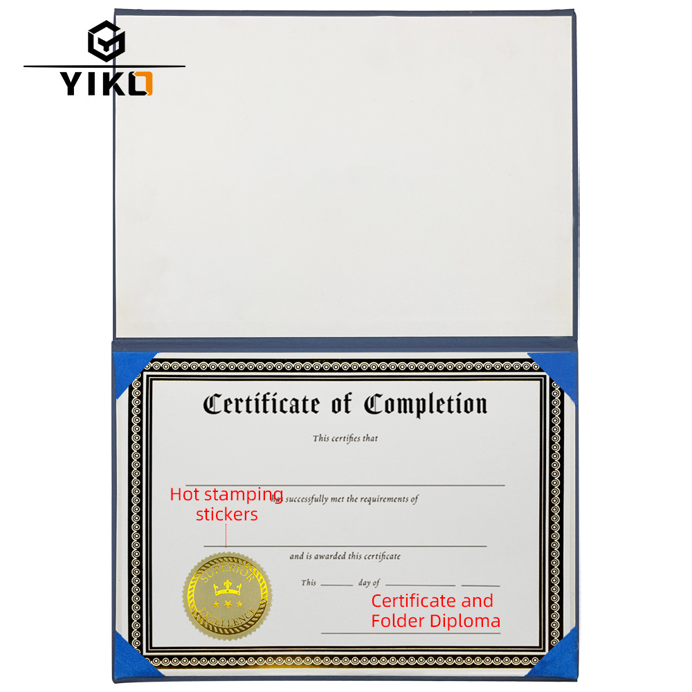 Yiko Customized Hologram Hot Stamping Certificate and Folder Diploma Holder Hot Stamping Surface Finish Security Certificate