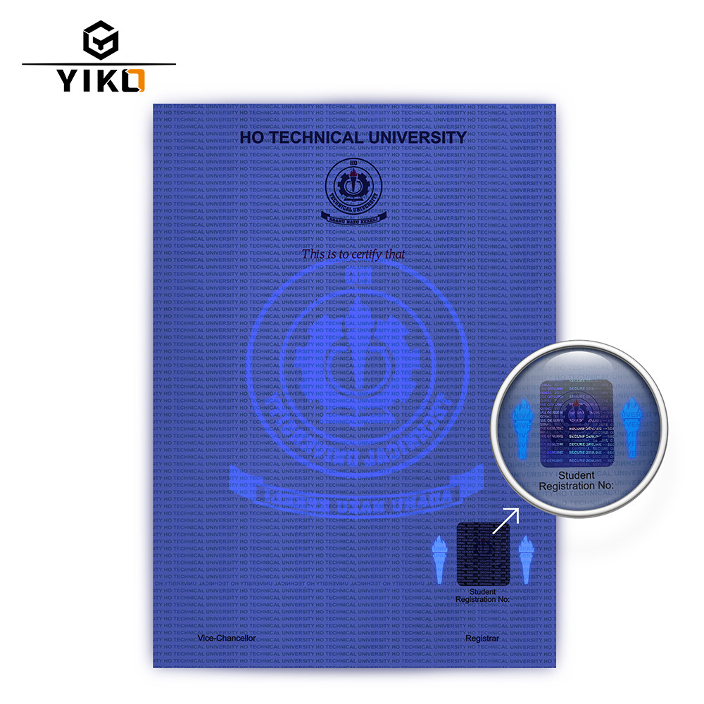 YIKO Custom Certificate Of Authenticity Hologram Watermark Paper Security Degree Certificate Printing Paper