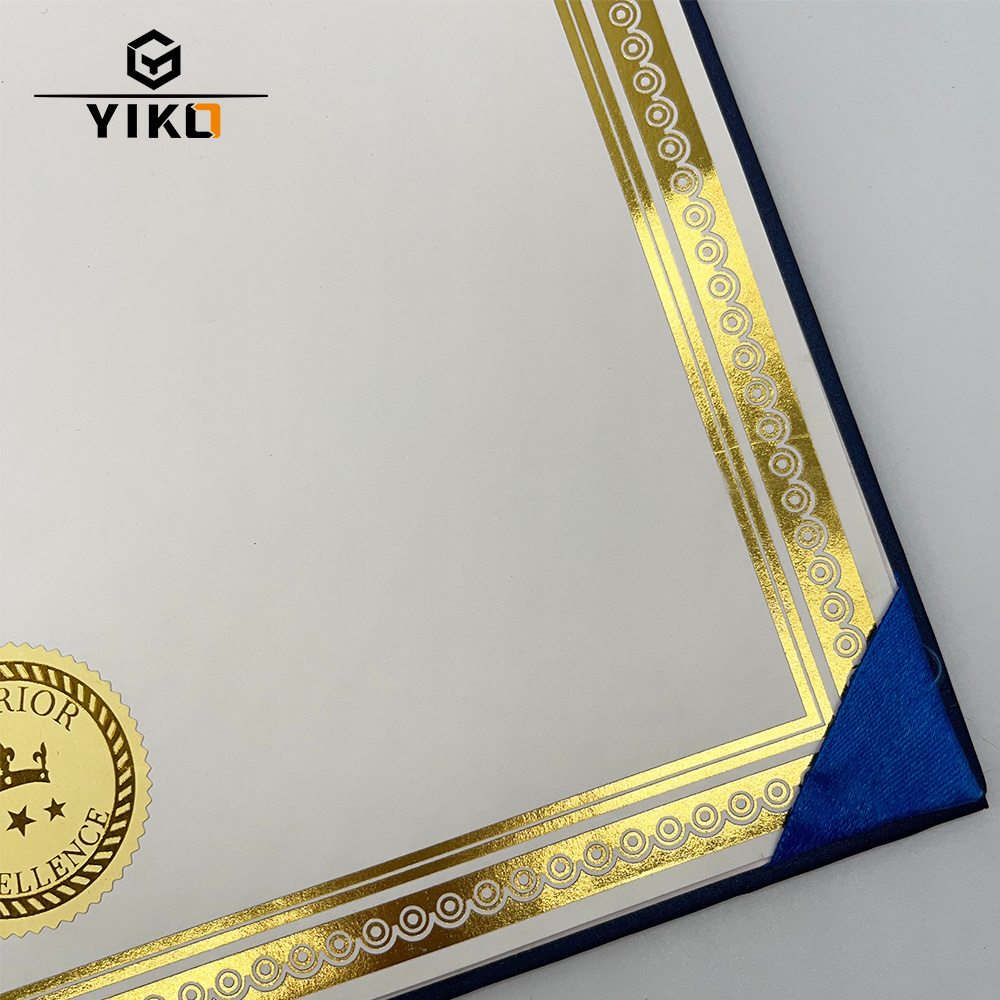 Yiko Customized Hologram Hot Stamping Certificate and Folder Diploma Holder Hot Stamping Surface Finish Security Certificate