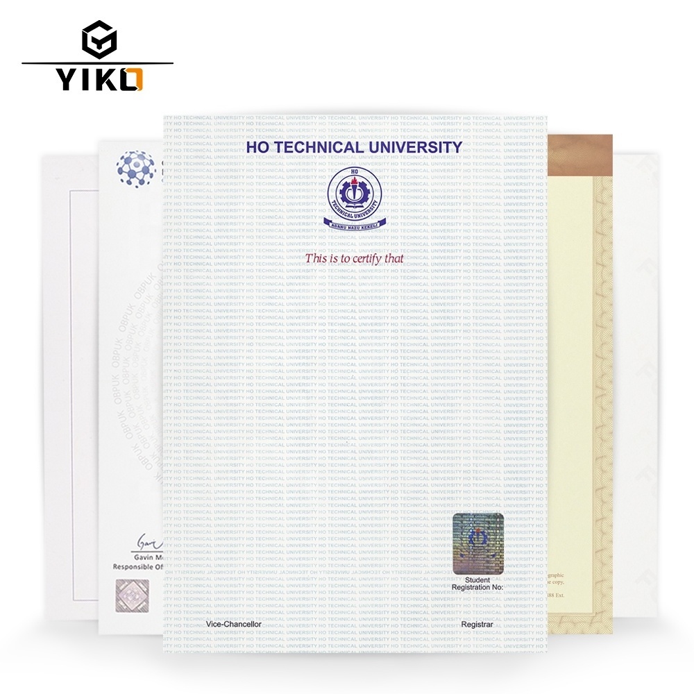 YIKO Custom Certificate Of Authenticity Hologram Watermark Paper Security Degree Certificate Printing Paper