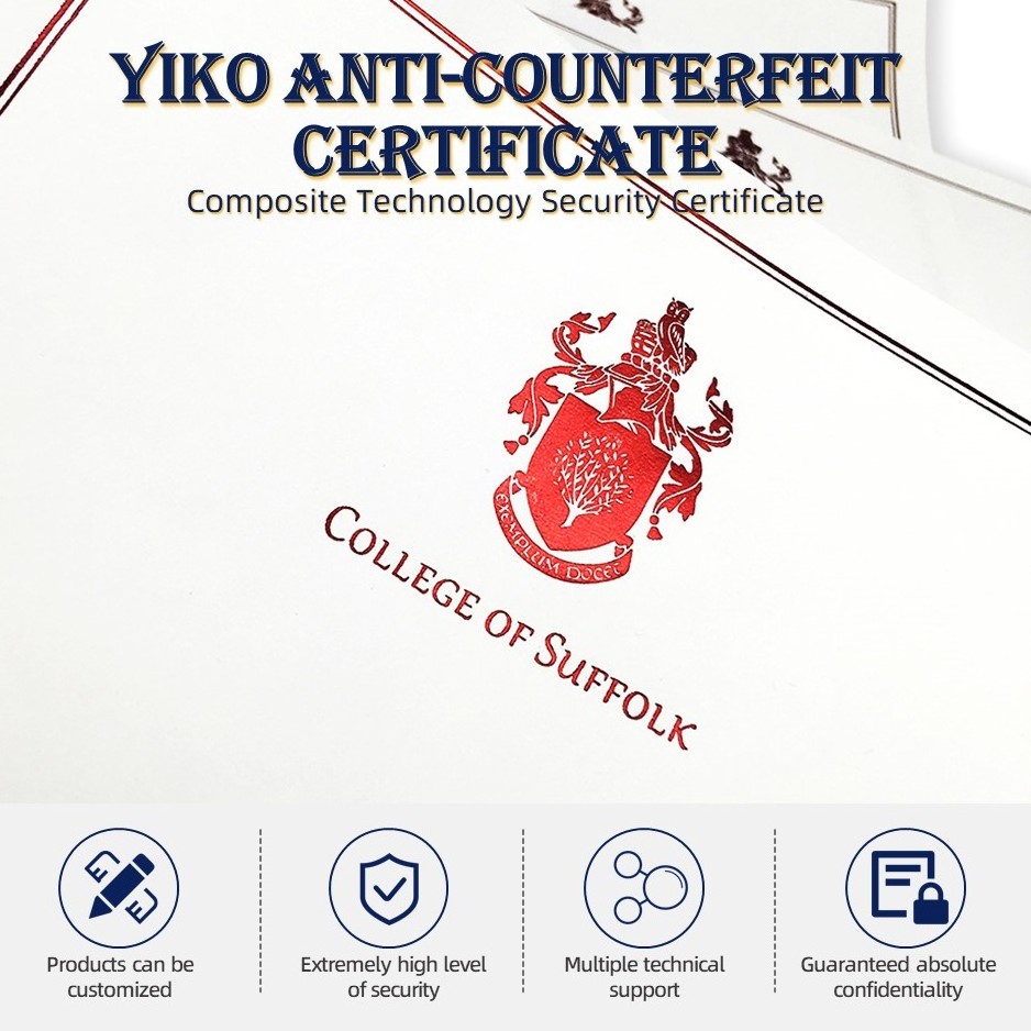 Custom A4 Security Certificate Paper Printing with Watermark and Red Hot Foil Stamp University College Degree Certificate Paper