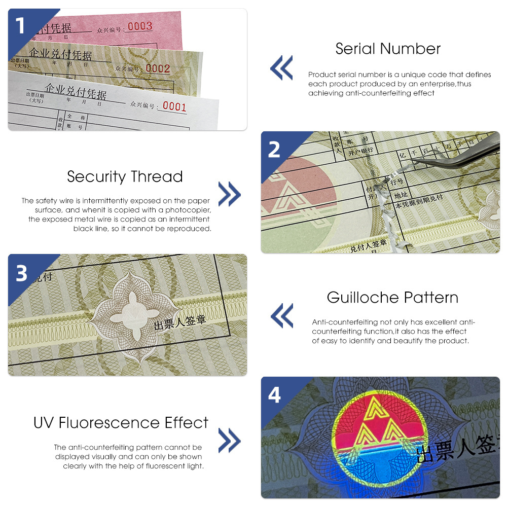 Personal Security Third Paper Custom Printing Anti-counterfeiting Thread Bond Check Paper With Invisible Uv Fiber