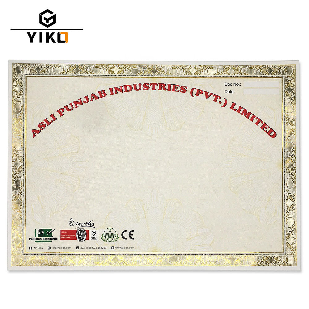 YIKO Custom University Graduation Certificate Watermark Security Paper Birth Certificate Paper With Uv Invisible Fiber