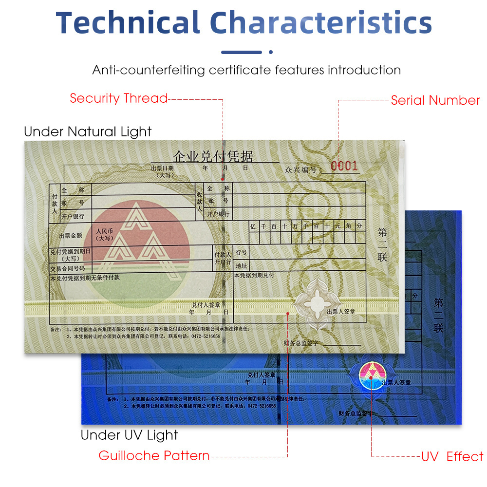 Personal Security Third Paper Custom Printing Anti-counterfeiting Thread Bond Check Paper With Invisible Uv Fiber