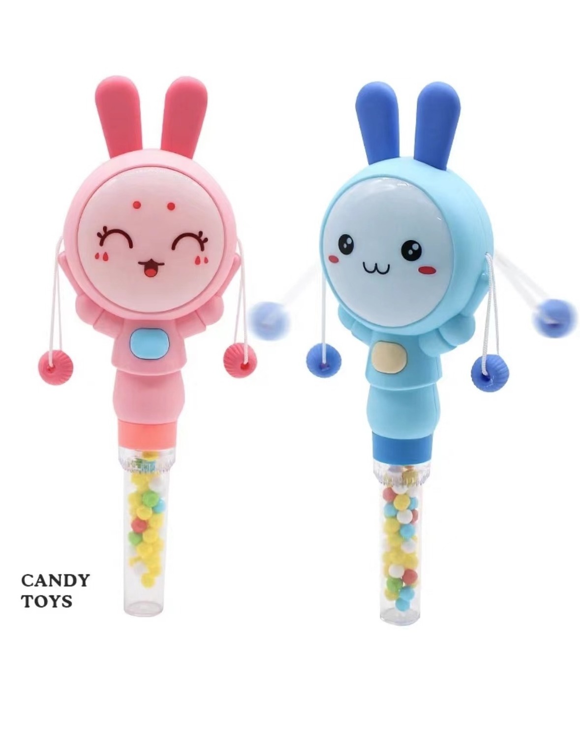 Wholesale plastic light cartoon rabbit glowing drum halal bubble stick led light up toys kids light candy for toys