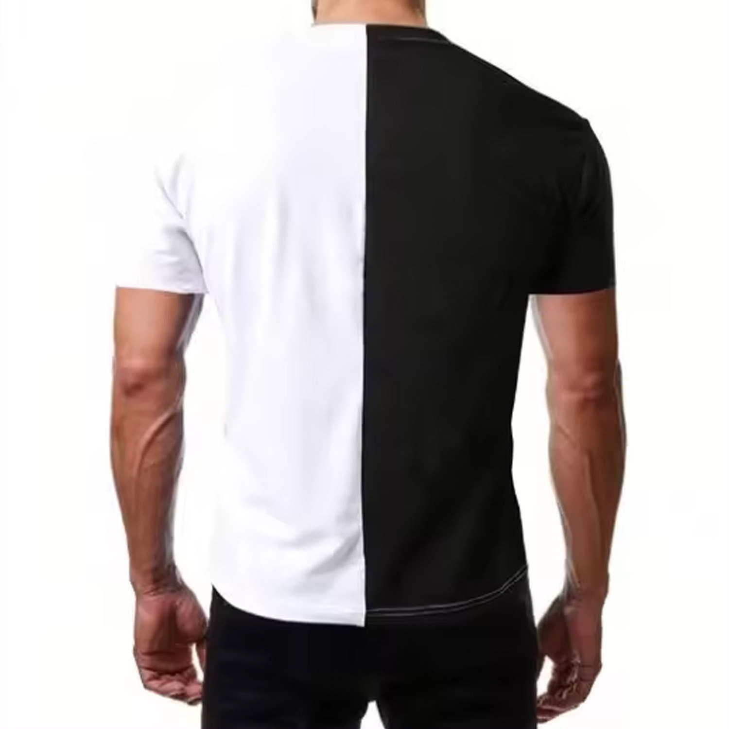 Two Tone Color Block Half Black Half White casual pro club T Shirt.