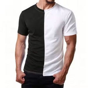 Two Tone Color Block Half Black Half White casual pro club T Shirt.