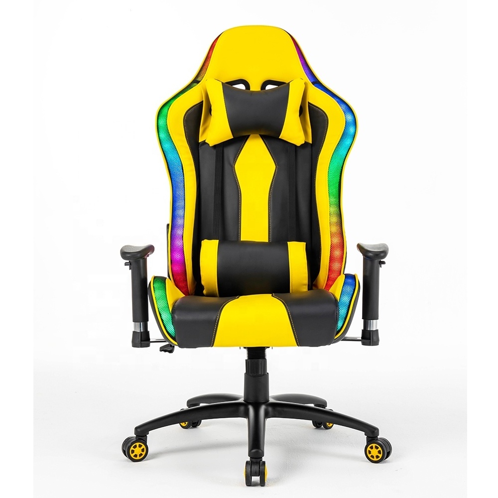 New Big And Tall 360 Degree Swivel Height Adjustable Yellow Office Chair Reclining RGB Gaming Chair Led