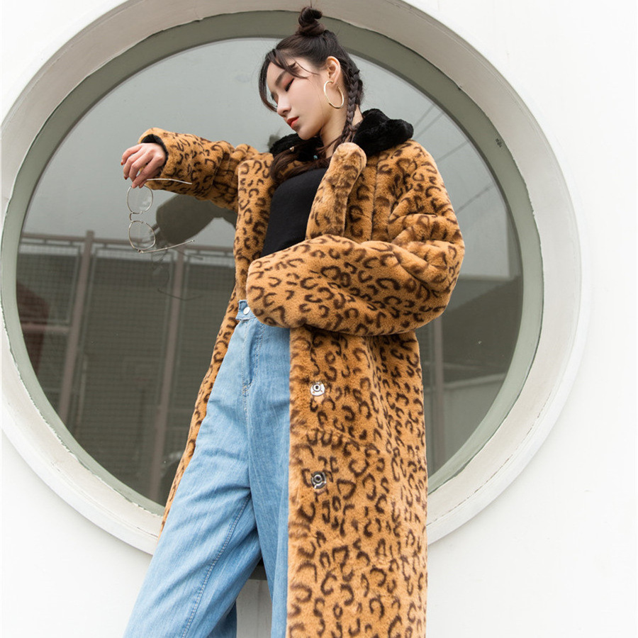 2018 new arrival  winter clothing long luxury Leopard chinchilla warm coats women warm soft faux fur coat