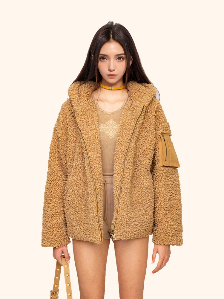 2023 Winter Luxury  Teddy overCoat  Plus Size hooded Coats With shearling fur sheep wool For Ladies In Winter cashmere Jacket