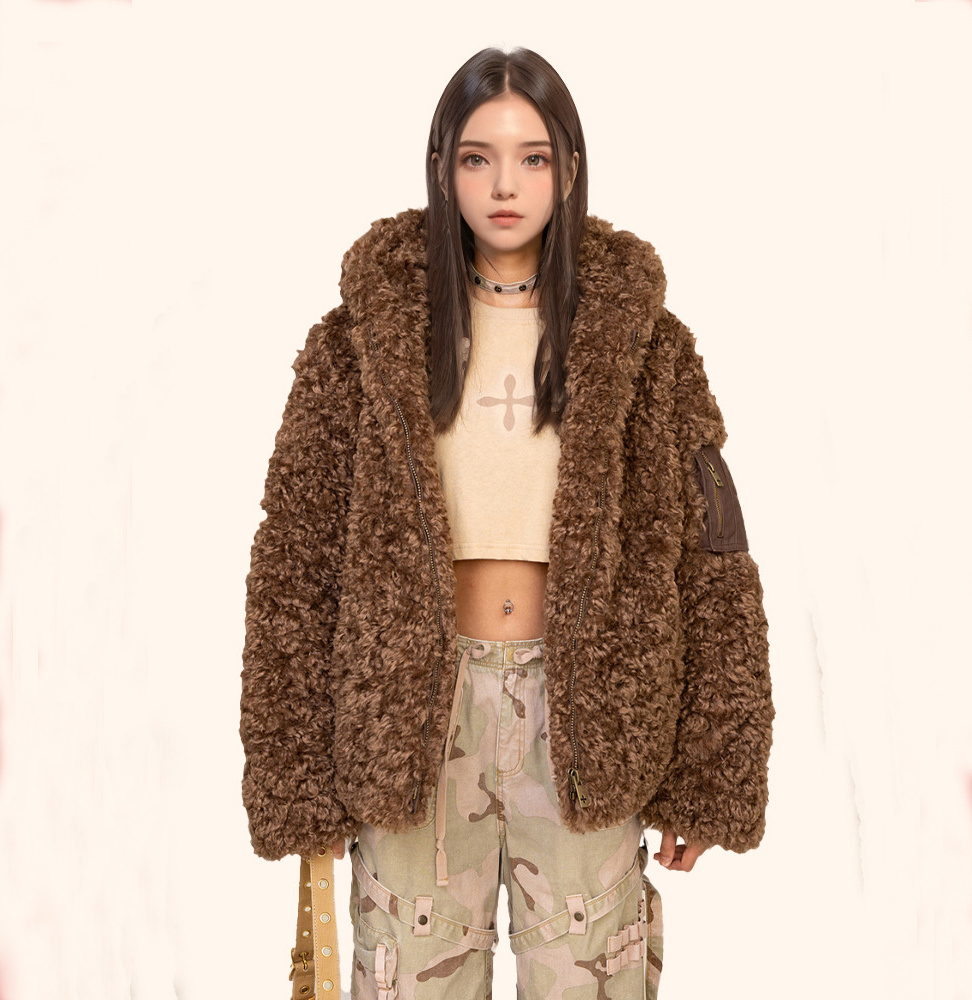 2023 Winter Luxury  Teddy overCoat  Plus Size hooded Coats With shearling fur sheep wool For Ladies In Winter cashmere Jacket