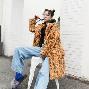 2018 new arrival  winter clothing long luxury Leopard chinchilla warm coats women warm soft faux fur coat