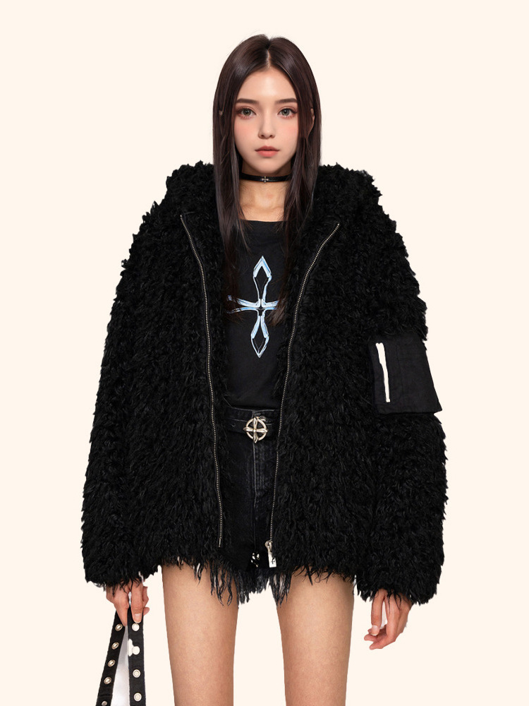 2023 Winter Luxury  Teddy overCoat  Plus Size hooded Coats With shearling fur sheep wool For Ladies In Winter cashmere Jacket