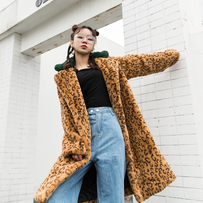 2018 new arrival  winter clothing long luxury Leopard chinchilla warm coats women warm soft faux fur coat