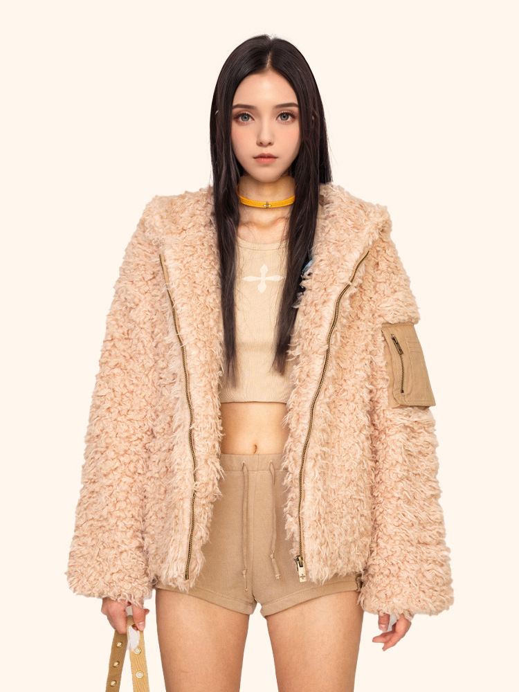 2023 Winter Luxury  Teddy overCoat  Plus Size hooded Coats With shearling fur sheep wool For Ladies In Winter cashmere Jacket