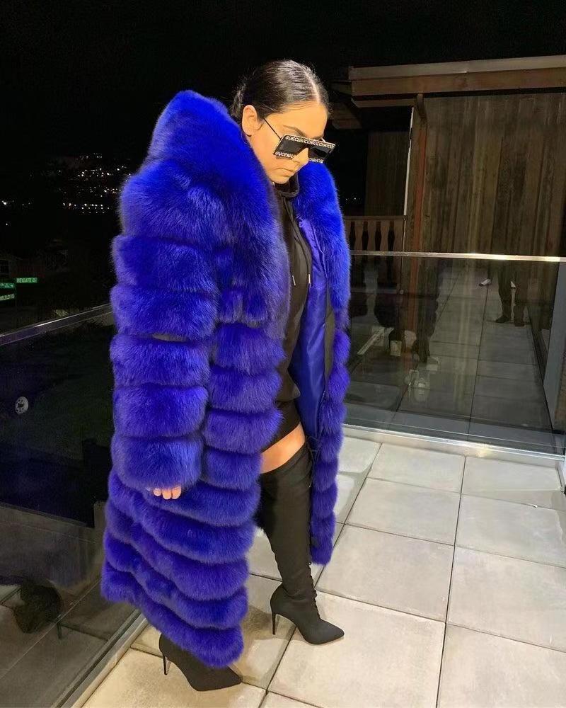 OEM wholesale  Bubble Fox  fur coat women winter long faux fur jacket custom Fluffy women faux fur hoodies