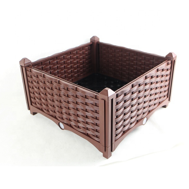 Rattan Style Design Elevated Plastic Outdoor Garden Vegetable Flower Herb Raised Bed Planter Box