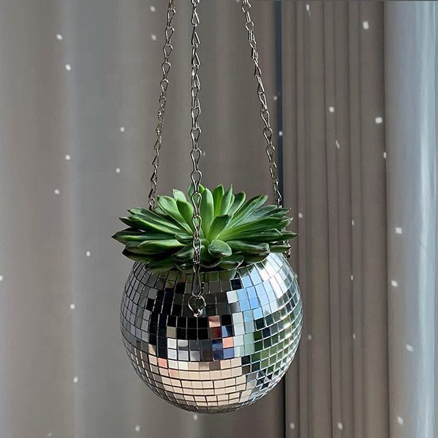 4 Inch 6 Inch 8 Inch Small Disco Ball Plant Hanger Planter Vase Pot Disco Ball Planter Rose Gold Copper