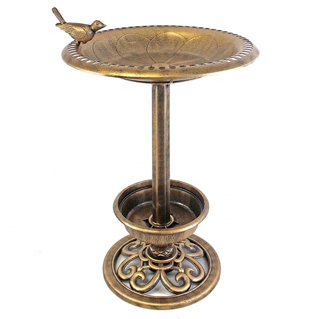 Bronze Bird Bath with planter and bird decoration