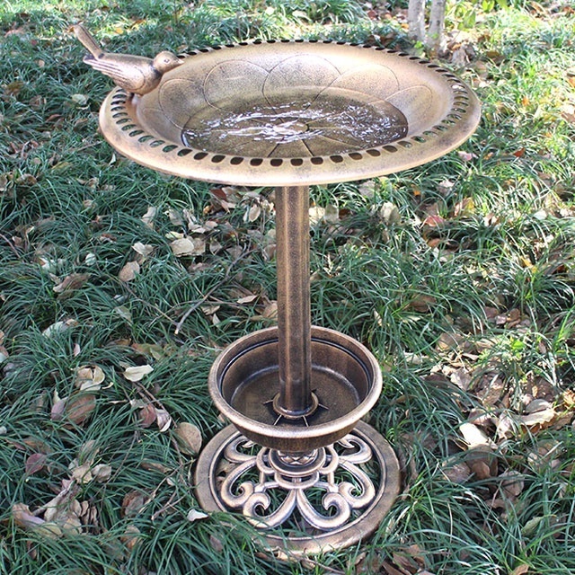 Bronze Bird Bath with planter and bird decoration