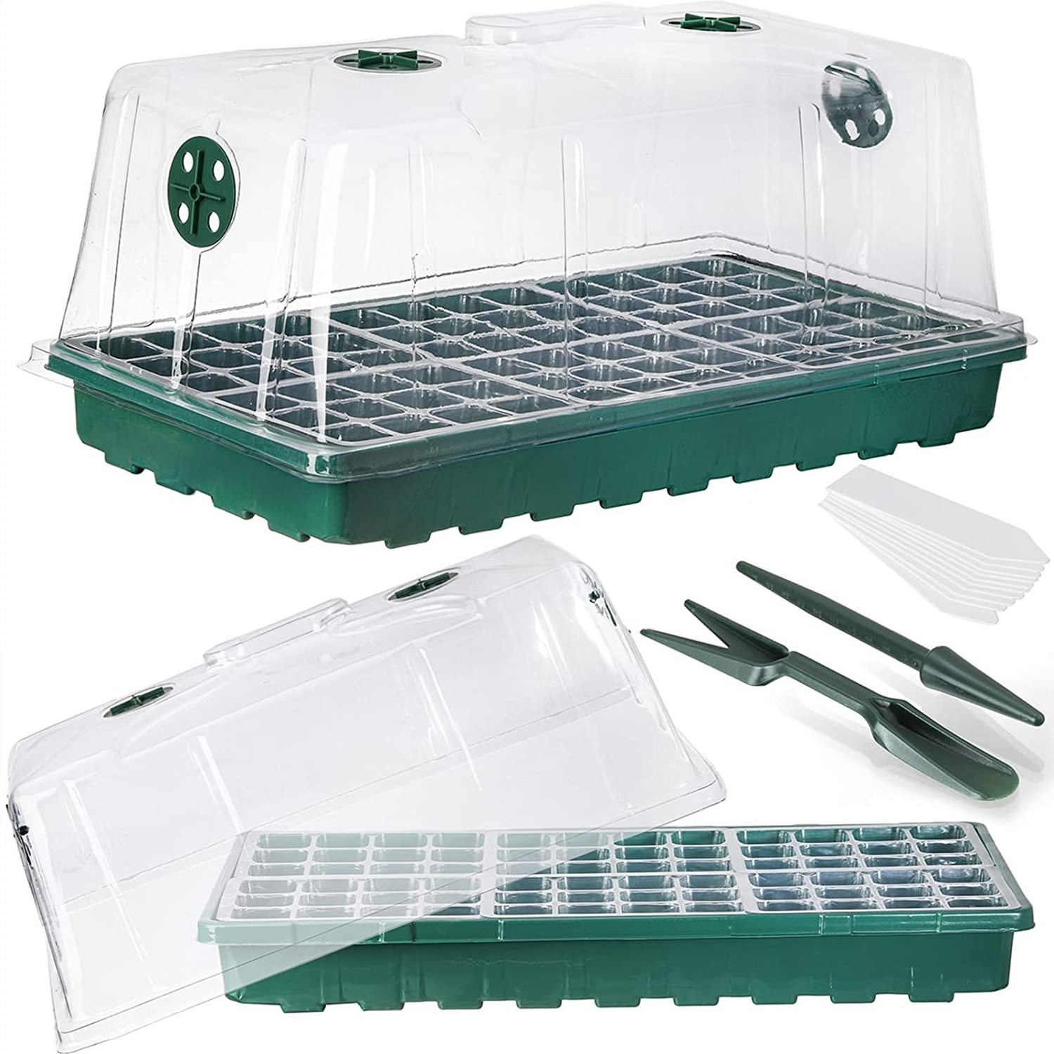 Seed Starter Tray with Humidity Dome and Base, 144 Cells Adjustable Seedling Nursery Clone Tray, Garden Propagator