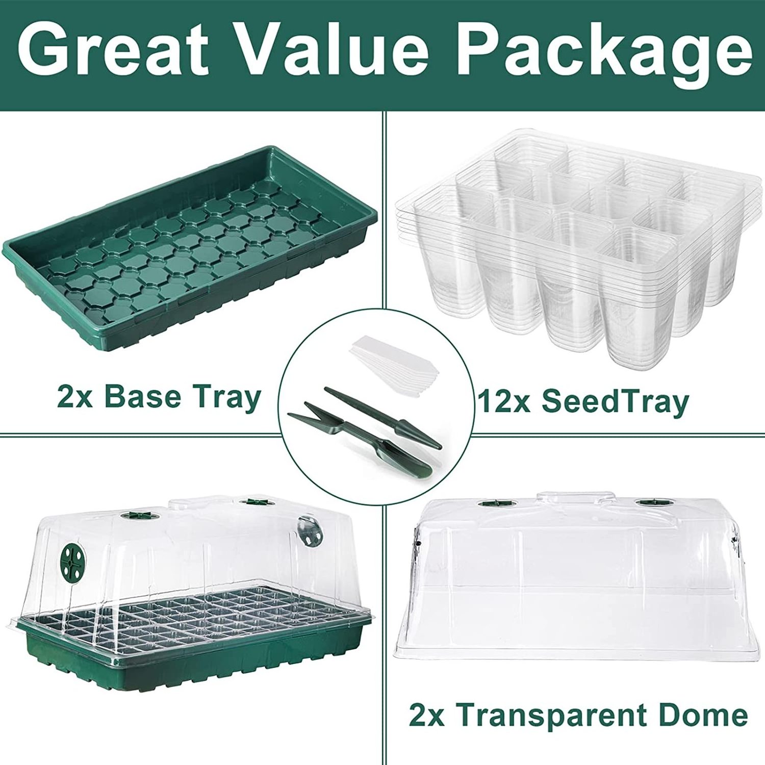 Seed Starter Tray with Humidity Dome and Base, 144 Cells Adjustable Seedling Nursery Clone Tray, Garden Propagator