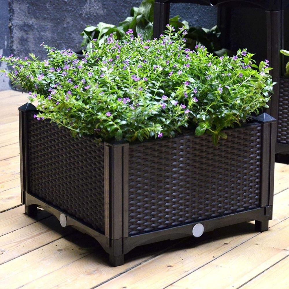 Rattan Style Design Elevated Plastic Outdoor Garden Vegetable Flower Herb Raised Bed Planter Box