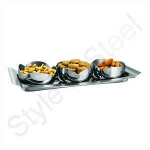 Stainless Steel Wholesale Mixing Bowl Salad Bowls Set Flower Cut Design Bowl Set With Tray dessert serving set Snacks