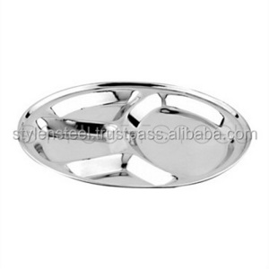 4 Compartment Tray Round Mess Tray Stainless Steel charger plates round dinner food dishes stainless steel buffet tray