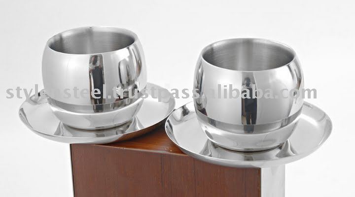 Double Wall Cup & Saucer Stainless Steel Saucer Double Cup Insulated Coffee Mug With Saucer Stainless Steel