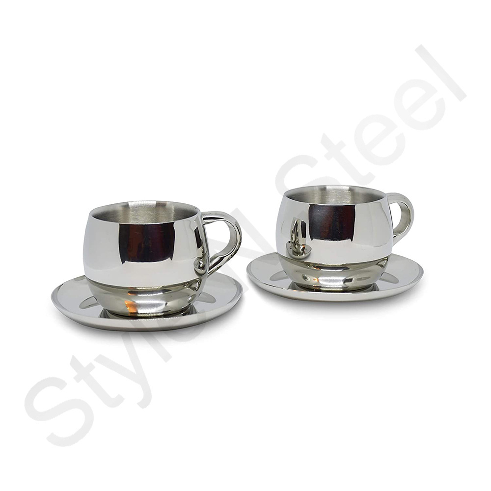 Double Wall Cup & Saucer Stainless Steel Saucer Double Cup Insulated Coffee Mug With Saucer Stainless Steel