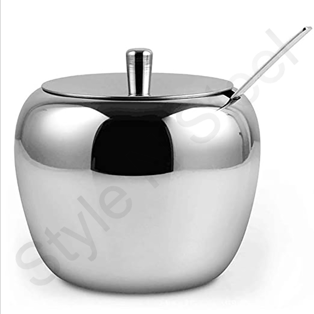 Wholesale Luxury Crystal Storage Container Apple Sugar Pot Stainless Steel Sugar Honey Jam Pot With steel Lid