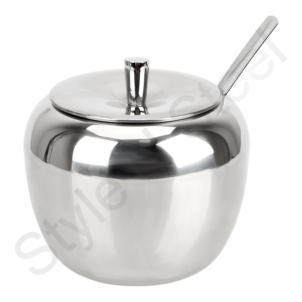 Wholesale Luxury Crystal Storage Container Apple Sugar Pot Stainless Steel Sugar Honey Jam Pot With steel Lid