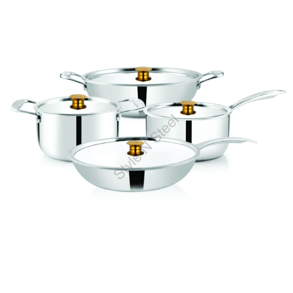 Premium 4-piece triply cookware  set with stainless steel lid Premium triply cookware set CLASSIC Stylish Design Mirror Finish