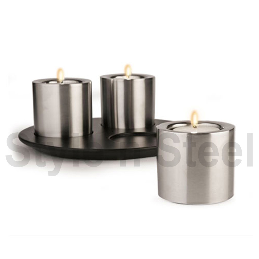 Round Candle Stand Set of 3 Pcs Stainless Steel Round Candle Stand Holder Home Decor silver Metal Candle Holder