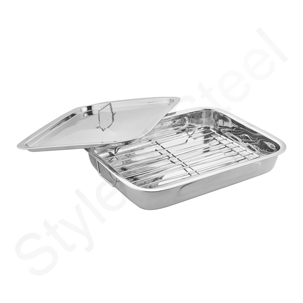 Breakfast fast food tray Roasting Tray With Grill & Cover Stainless Steel Trays Custom Plastic Modern Nordic Luxury Style