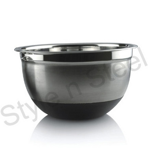 cheap price German Bowl With Silicon Base  bowl Stainless Steel non-slip silicone baking salad bowl with lid