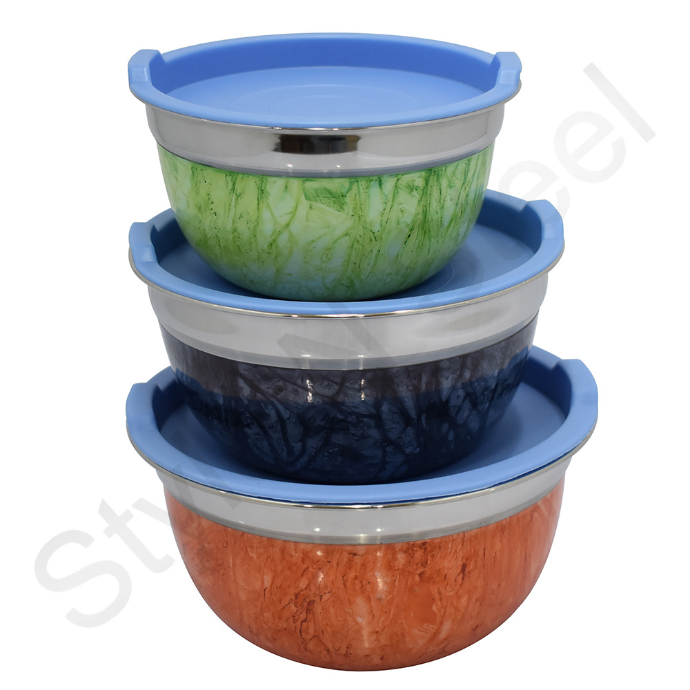 Stainless Steel Wholesale Large Capacity Kitchen Metal Salad Bowls German Bowl with Lid and Hammering and Copper