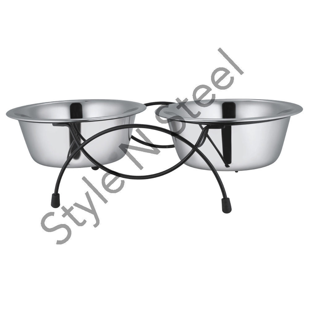 Double Diner Pet Bowl With Wire Stand Stainless Steel New Upgrade Pet Dog Bowls Elevated Double Stainless Steel