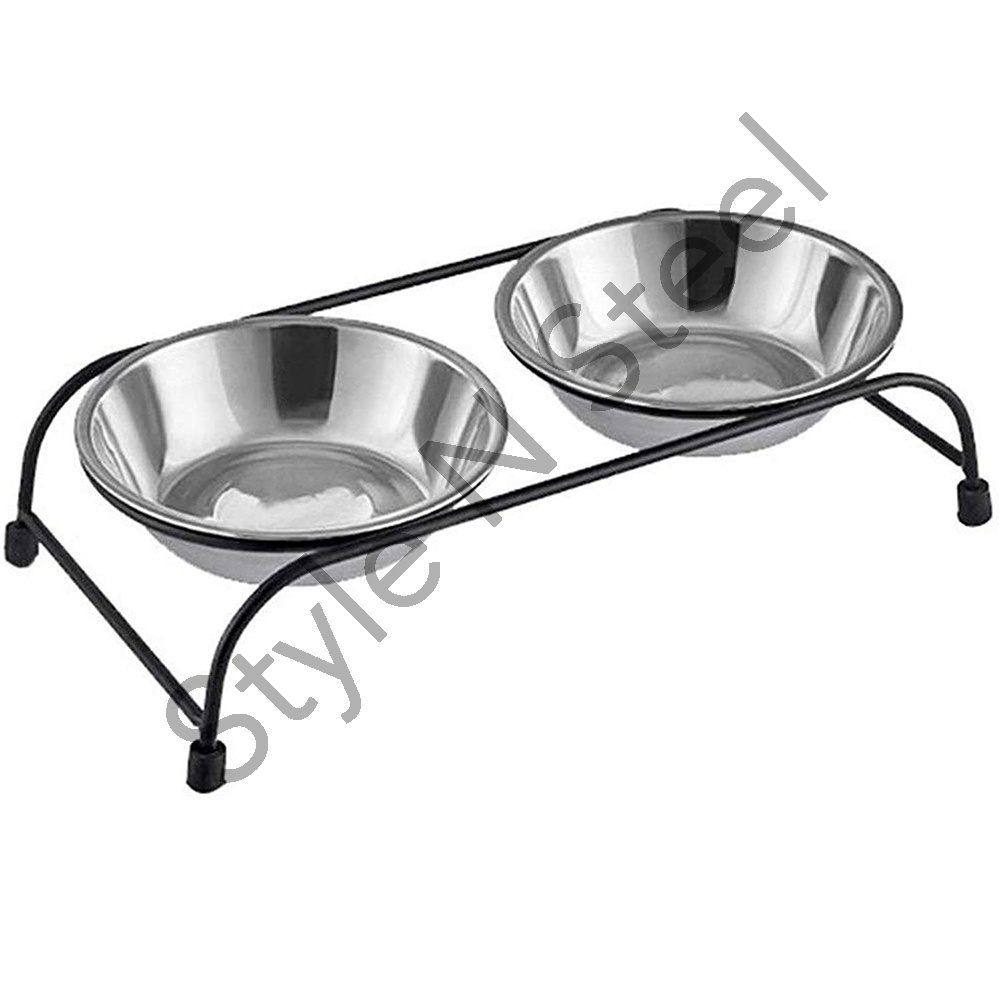 Double Diner Pet Bowl With Wire Stand Stainless Steel New Upgrade Pet Dog Bowls Elevated Double Stainless Steel