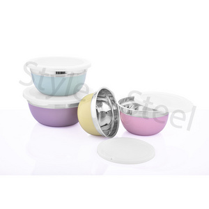 Step Lid Bowl Set of 4 Pcs Stainless Steel Microwavable Dinnerware Set Fruit Salad Glass Bowl for Restaurant