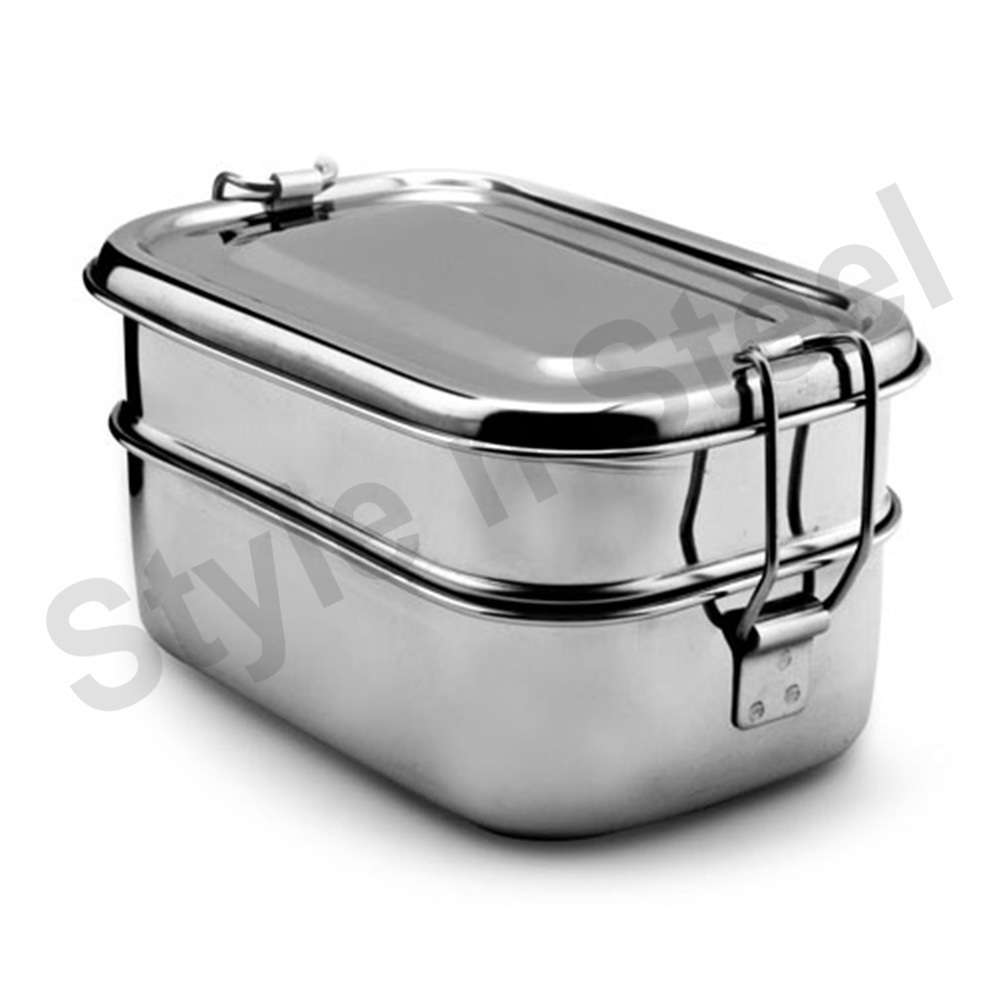 stainless steel food multi layered  two layers lunch box tiffin Stainless Steel Two Tier Oval Tiffin