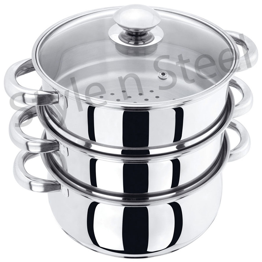 3 Tier Steamer Set Cookware Set Stainless Steel Cooking Pot Steamer Pot 3 Tier Stainless Steel Food Steam Pot Set