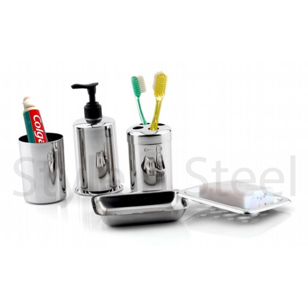 Bathroom Decor Set Accessories 4 Pieces Silver Embossed Bathroom Sets & Accessories Stainless steel